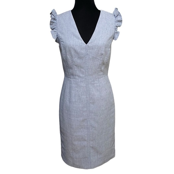 Rebecca Taylor Tailored Linen Ruffle Sleeve Shift Dress Light Blue Size 4 - Picture 1 of 8